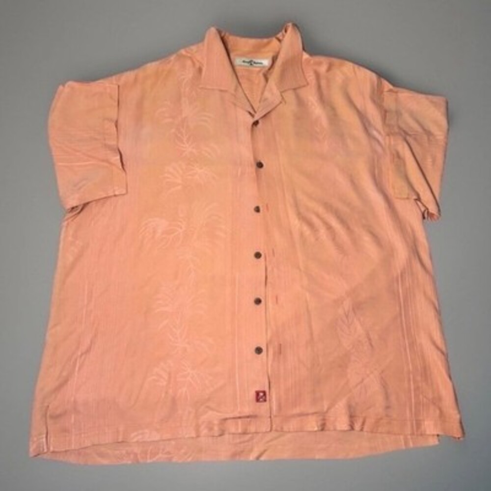 Tommy Bahama Camp Shirt Mens XL Orange Floral Jacquard Button Up SS